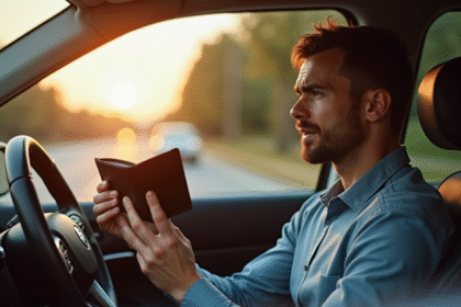Conducteur anxieux dans une voiture sur le bord de la route
