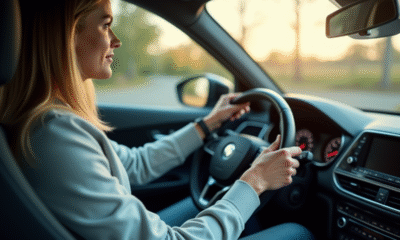 Conducteur confiant dans l intérieur lumineux d une voiture