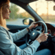 Conducteur confiant dans l intérieur lumineux d une voiture