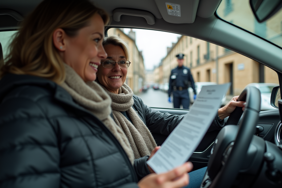 Conductrice remettant son certificat d