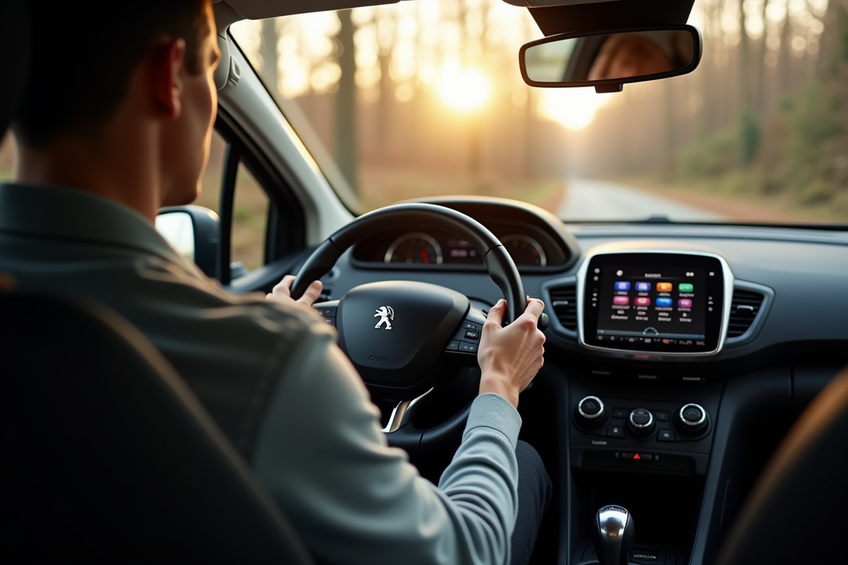 Personne dans la Peugeot 2008 tenant le volant confortablement