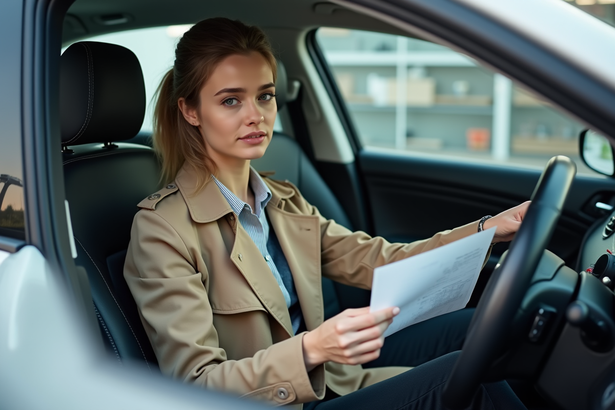 Femme donnant papiers à un inspecteur dans centre de contrôle