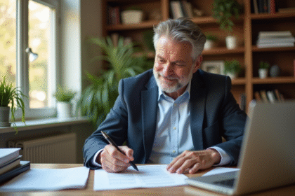 Homme d'affaires confiant dans son bureau lumineux
