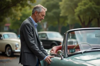 Homme examinant une voiture de collection vintage