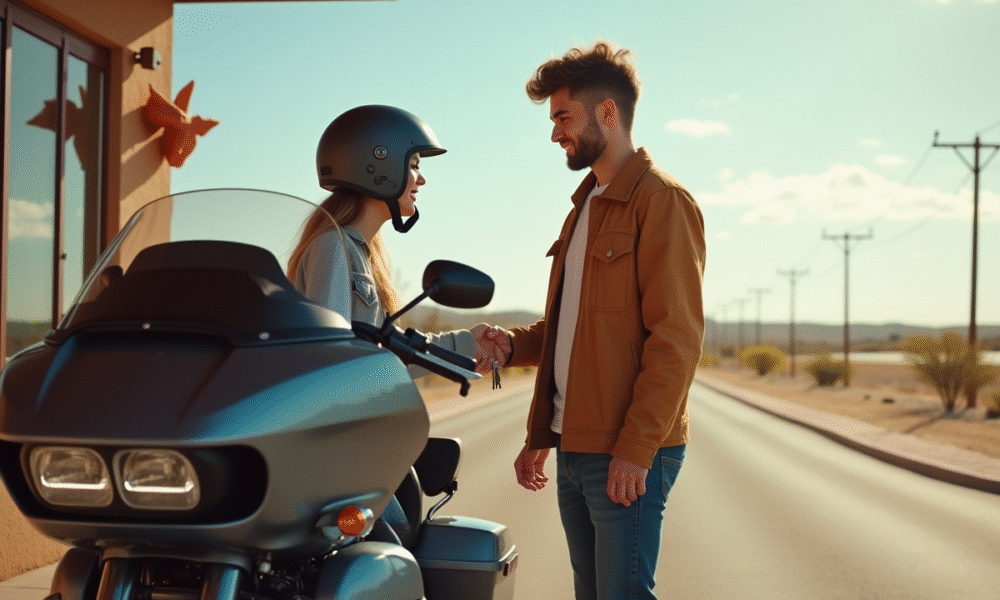 Jeune adulte recevant les clés d'une moto à Texas