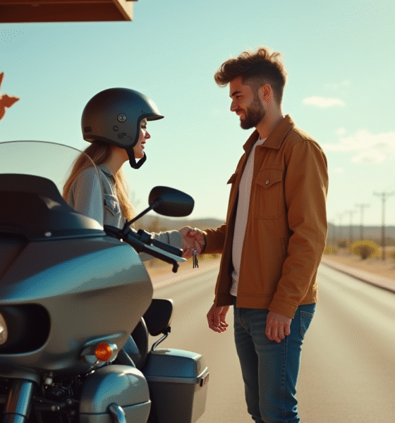 Jeune adulte recevant les clés d'une moto à Texas