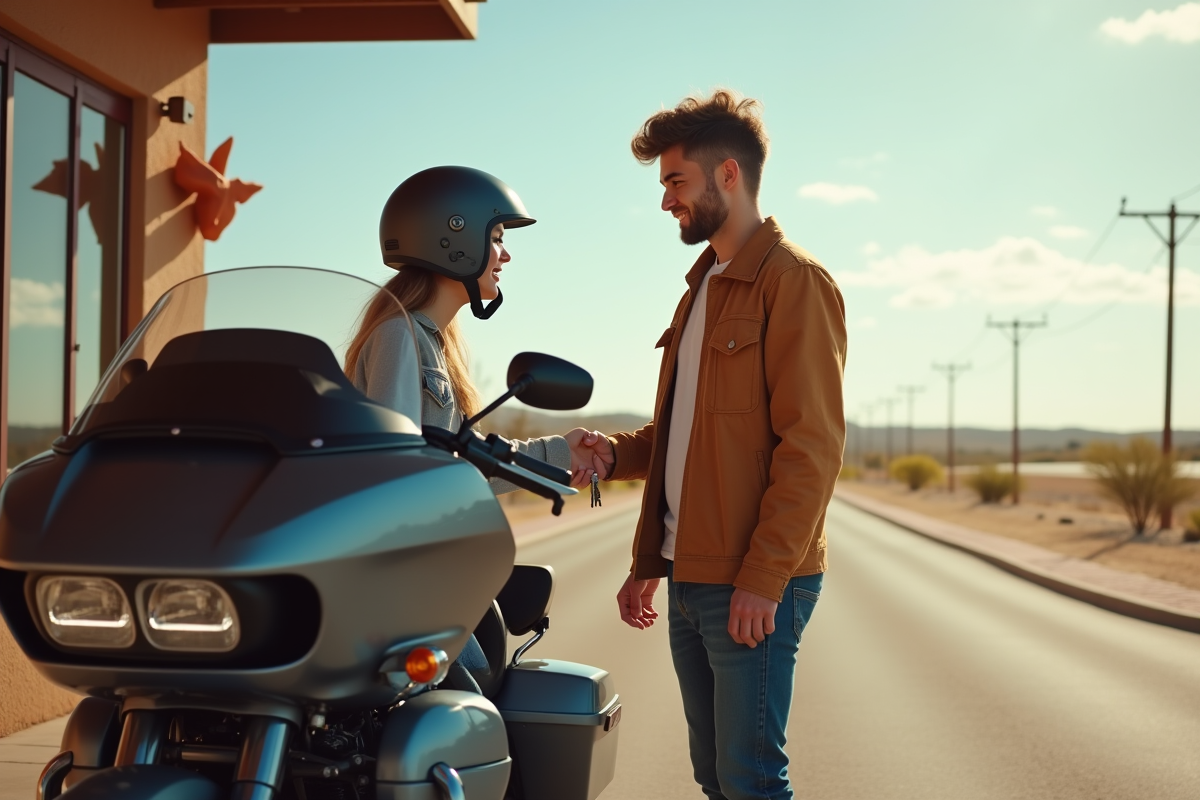 Jeune adulte recevant les clés d'une moto à Texas