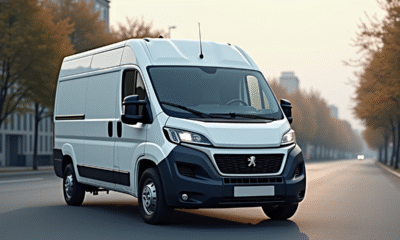 Peugeot Boxer blanc stationné en ville en plein jour